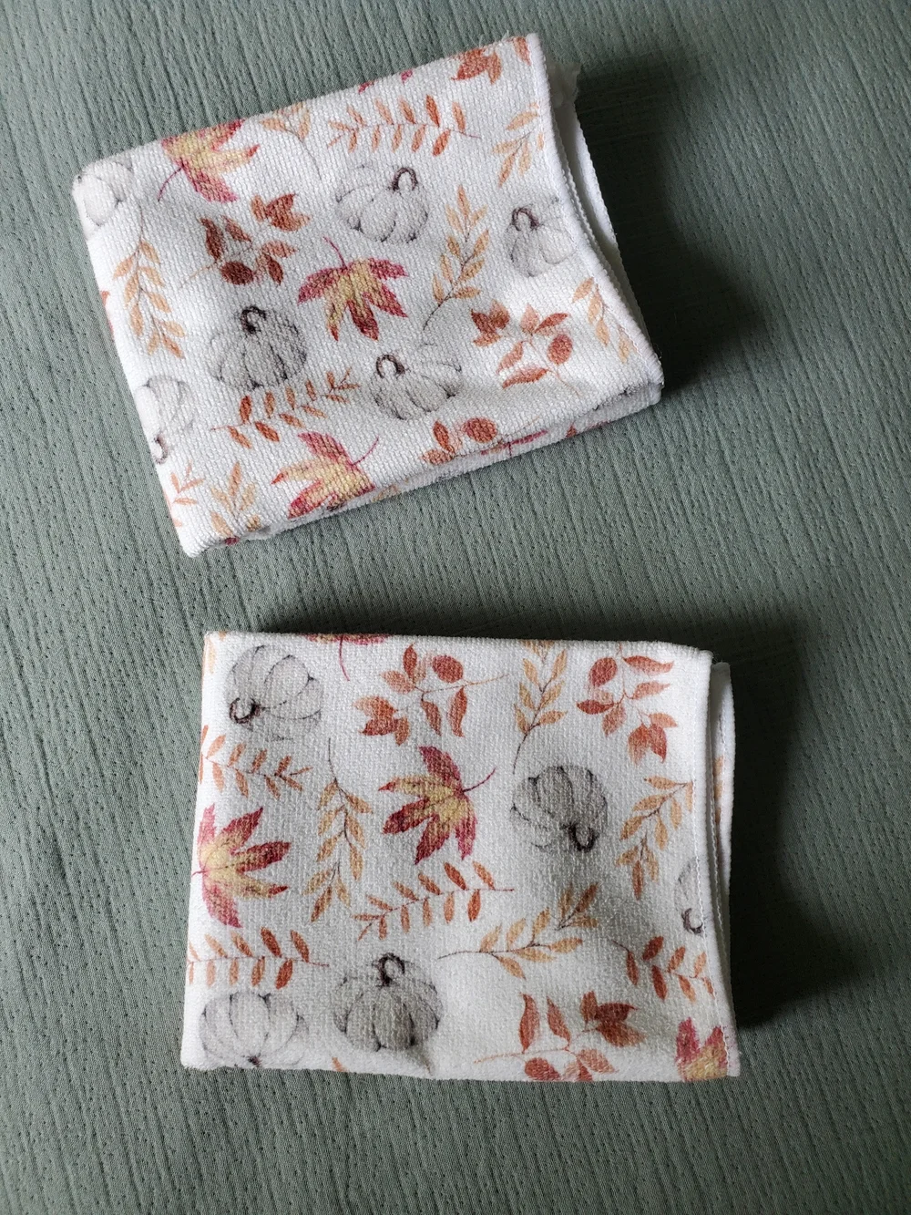 Autumn Pumpkin & Leaf Print Microfiber Kitchen Towel Set Of 2 - White & Orange